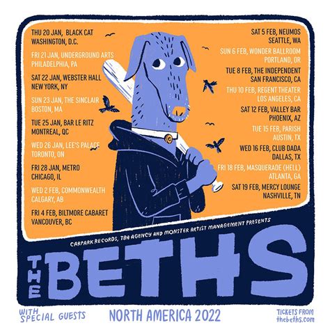 The beths tour - The Beths begin their tour dates on May 24th in Bristol, England, before spending virtually the entire summer making stops across Europe and North America. Their schedule includes stops at Primavera Sound and Bonnaroo , as well as a handful of …